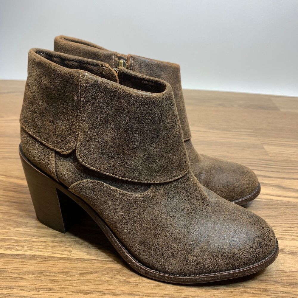 Trask Womens Size 8M Teri Fold Over Shaft Bootie Zip Up Boots Brown Leather